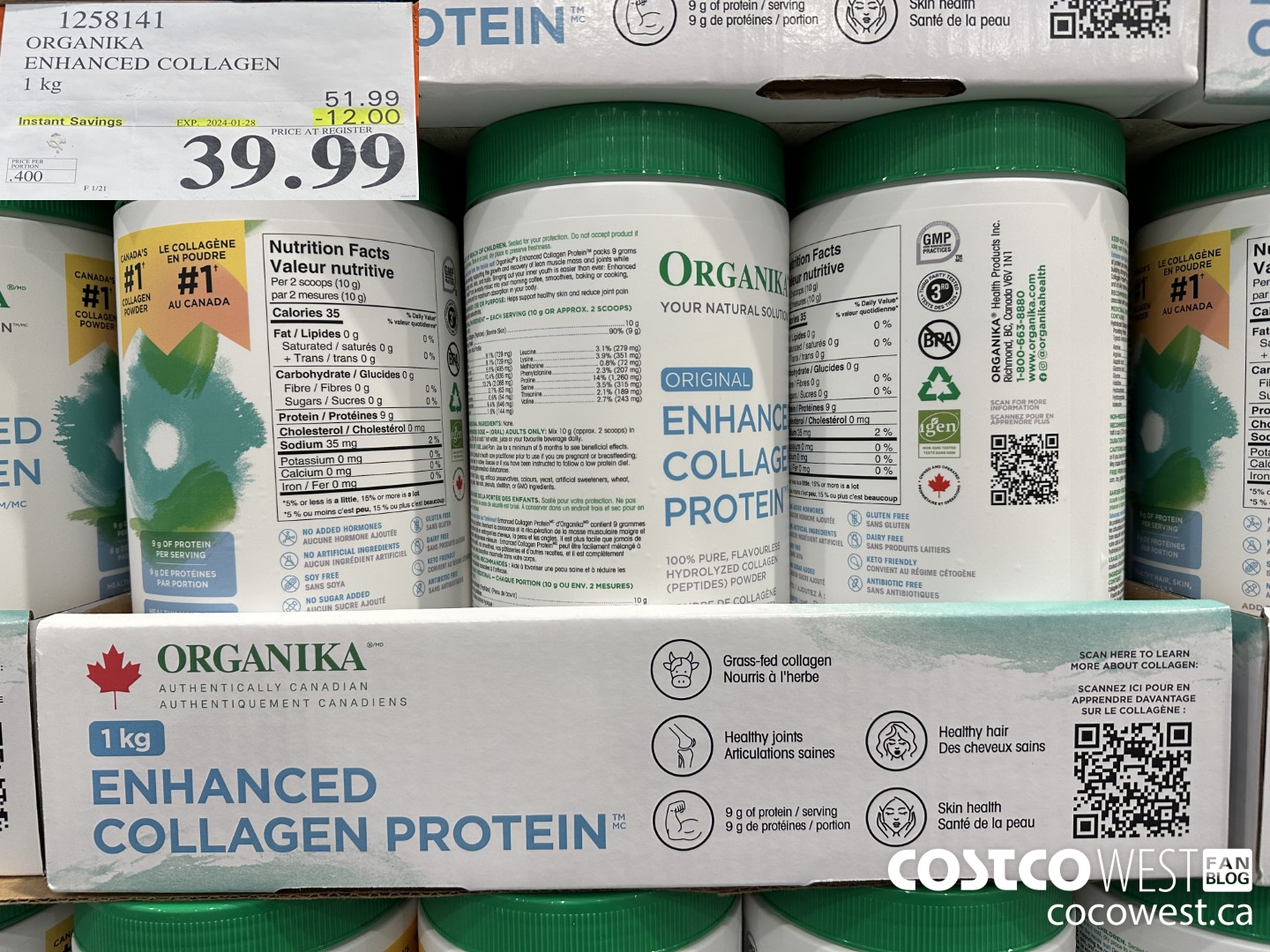 1258141 ORGANIKA ENHANCED COLLAGEN 1 kg ($12.00 INSTANT SAVINGS EXPIRES ON 2024-01-28) $39.99