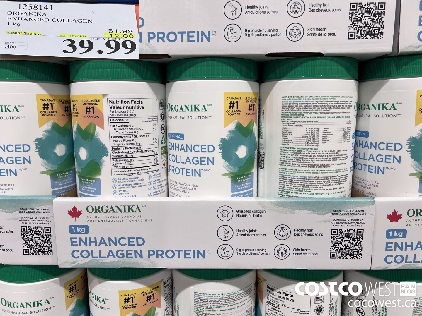 1258141 ORGANIKA ENHANCED COLLAGEN 1 kg ($12.00 INSTANT SAVINGS EXPIRES ON 2024-01-28) $39.99