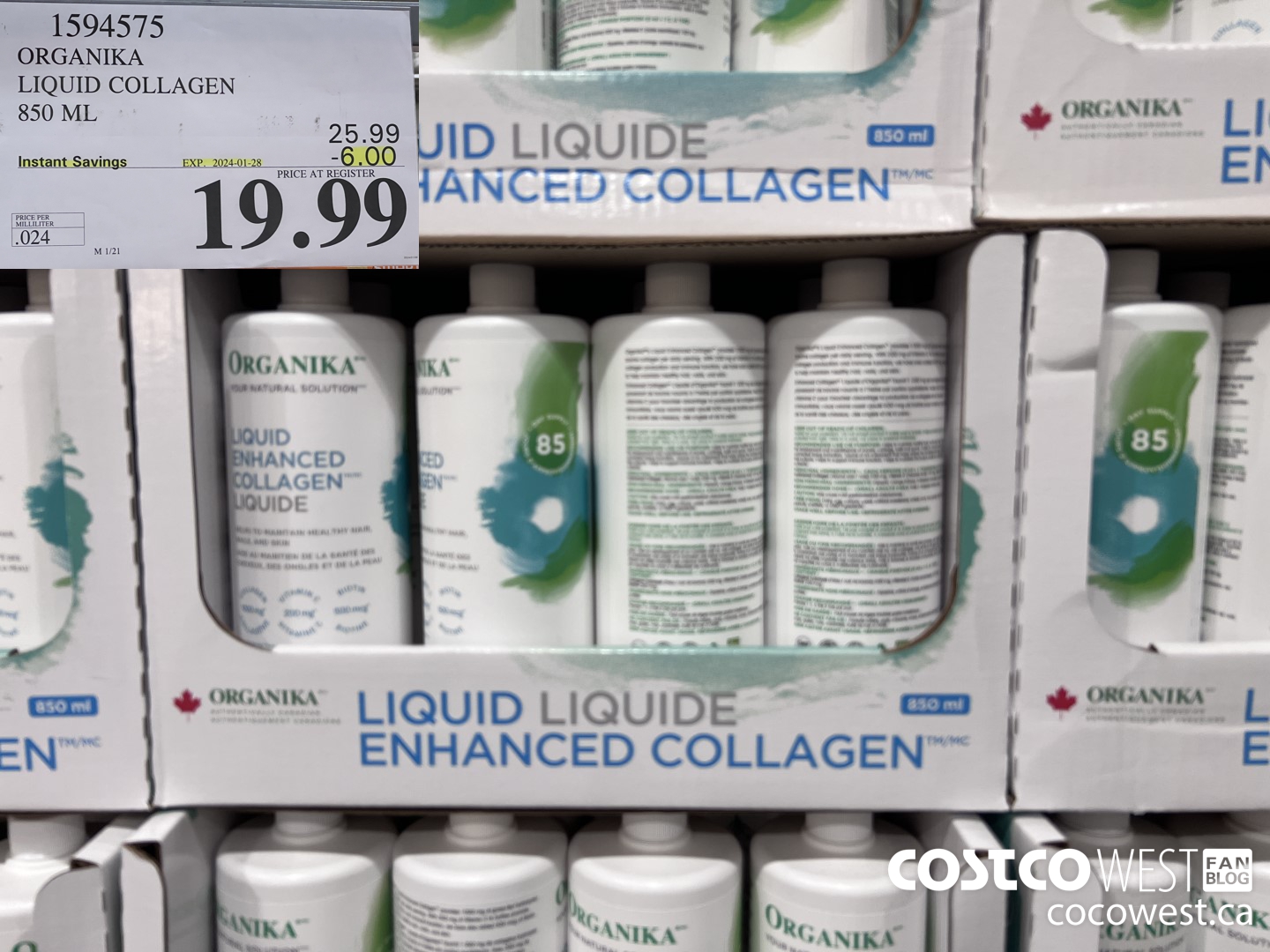 1594575 ORGANIKA LIQUID COLLAGEN 850 ML ($6.00 INSTANT SAVINGS EXPIRES ON 2024-01-28) $19.99