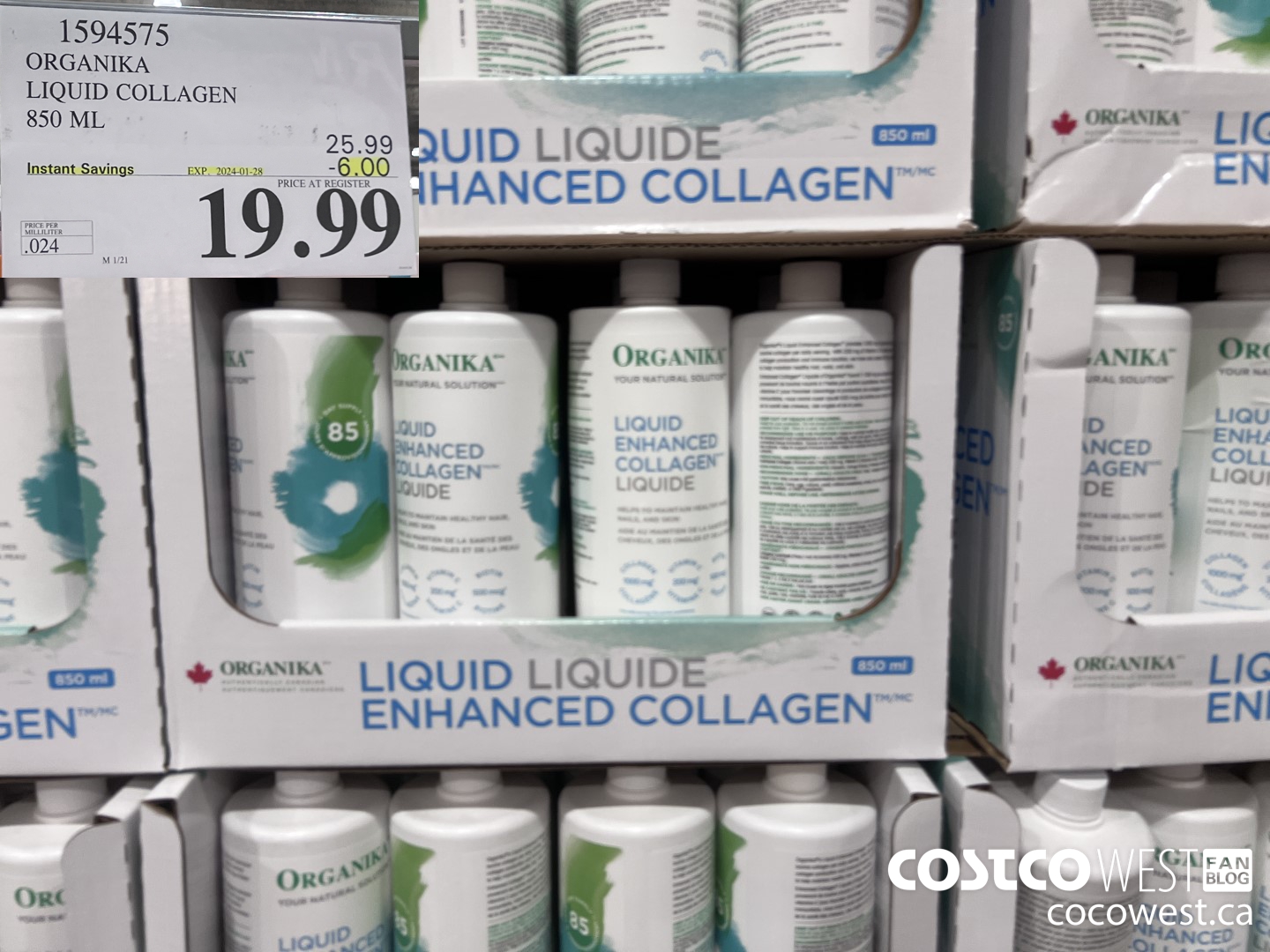 1594575 ORGANIKA LIQUID COLLAGEN 850 ML ($6.00 INSTANT SAVINGS EXPIRES ON 2024-01-28) $19.99