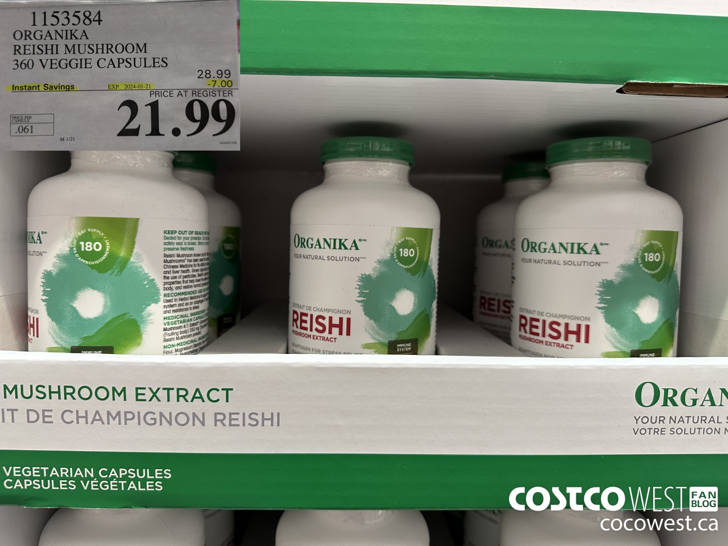 1153584 ORGANIKA REISHI MUSHROOM 360 VEGGIE CAPSULES ($7.00 INSTANT SAVINGS EXPIRES ON 2024-01-21) $21.99