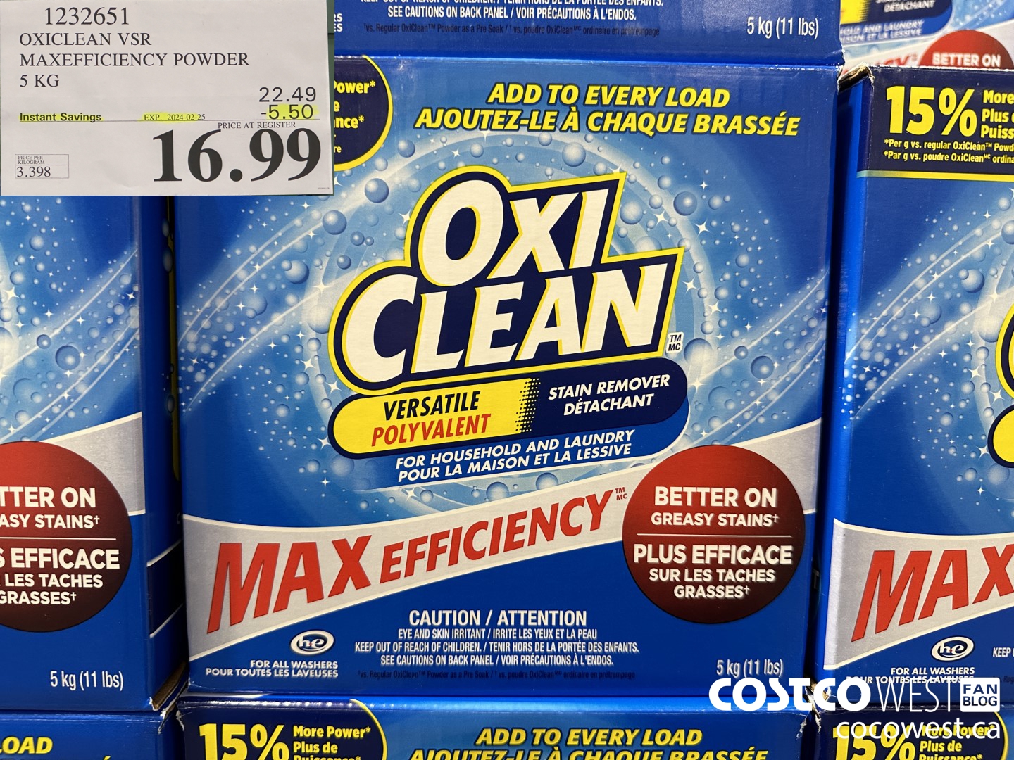 1232651 OXICLEAN VSR MAXEFFICIENCY POWDER 5 KG ($5.50 INSTANT SAVINGS EXPIRES ON 2024-02-25) $16.99