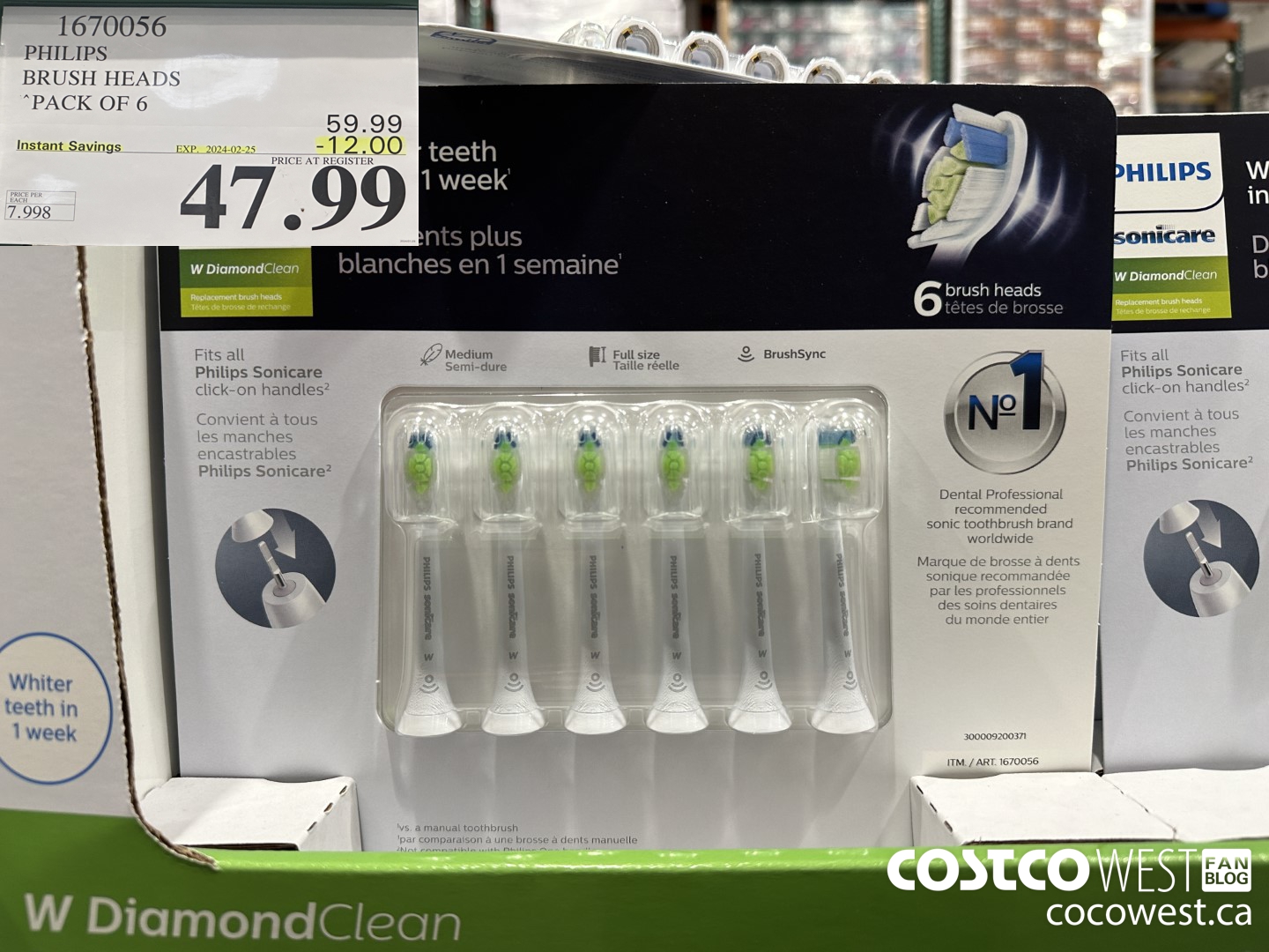 1670056 PHILIPS SONICARE DIAMONDCLEAN BRUSH HEADS 6-PACK 2024-02-5 ($12.00 INSTANT SAVINGS) $47.99