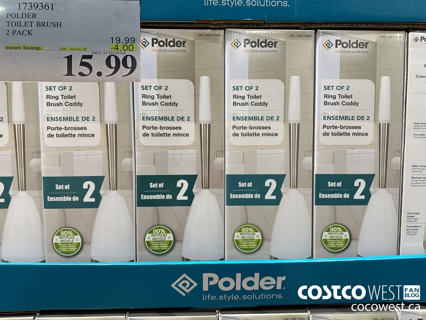 1739361 POLDER TOILET BRUSH 2 PACK ($4.00 INSTANT SAVINGS EXPIRES ON 2024-01-28) $15.99