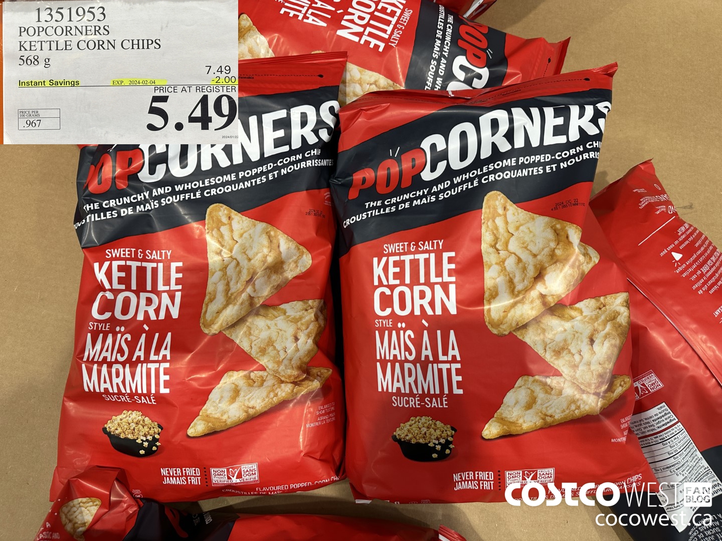 1351953 POPCORNERS KETTLE CORN CHIPS 568 g ($2.00 INSTANT SAVINGS EXPIRES ON 2024-02-04) $5.49