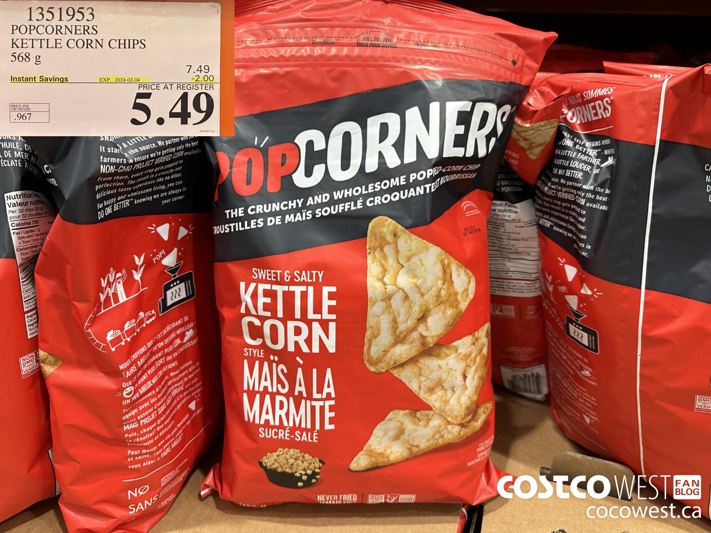 1351953 POPCORNERS KETTLE CORN CHIPS 568 g ($2.00 INSTANT SAVINGS EXPIRES ON 2024-02-04) $5.49