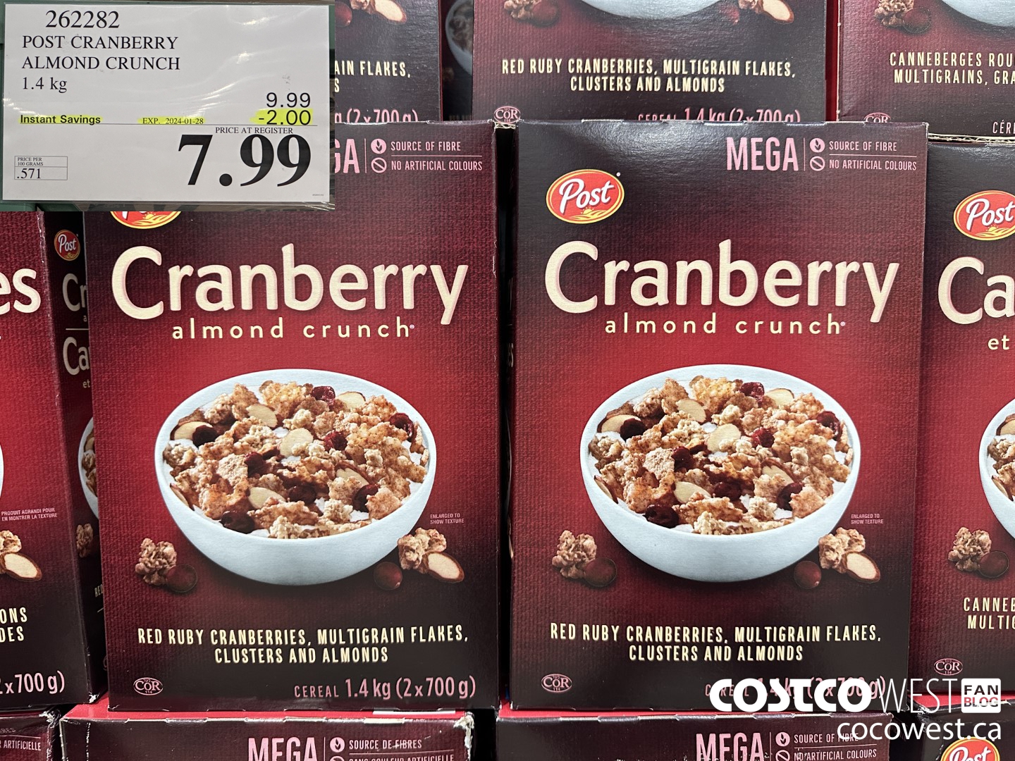262282 POST CRANBERRY ALMOND CRUNCH 1.4 kg ($2.00 INSTANT SAVINGS EXPIRES ON 2024-01-28) $7.99