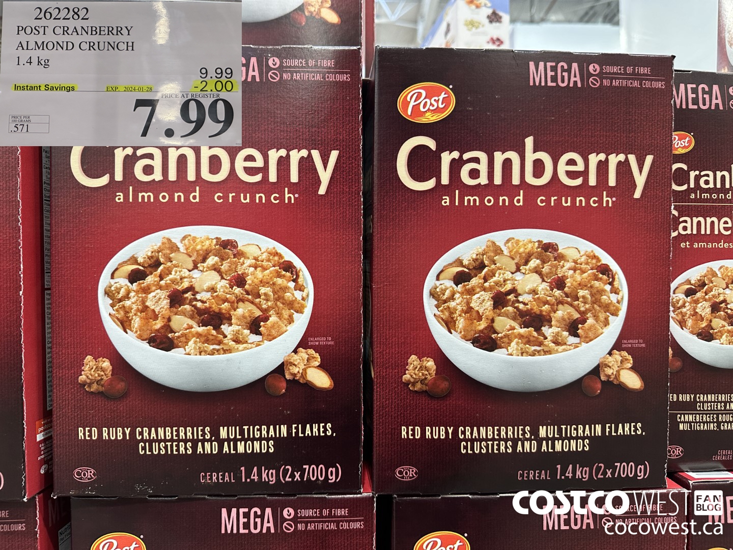 262282 POST CRANBERRY ALMOND CRUNCH 1.4 kg ($2.00 INSTANT SAVINGS EXPIRES ON 2024-01-28) $7.99