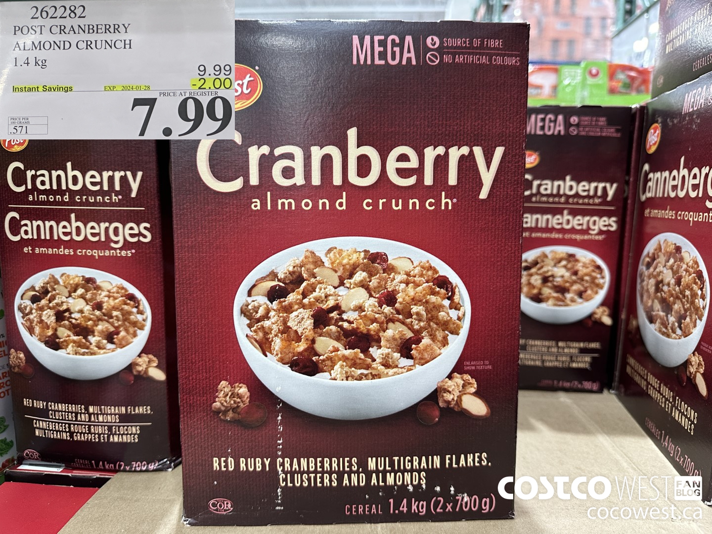 262282 POST CRANBERRY ALMOND CRUNCH 1.4 kg ($2.00 INSTANT SAVINGS EXPIRES ON 2024-01-28) $7.99