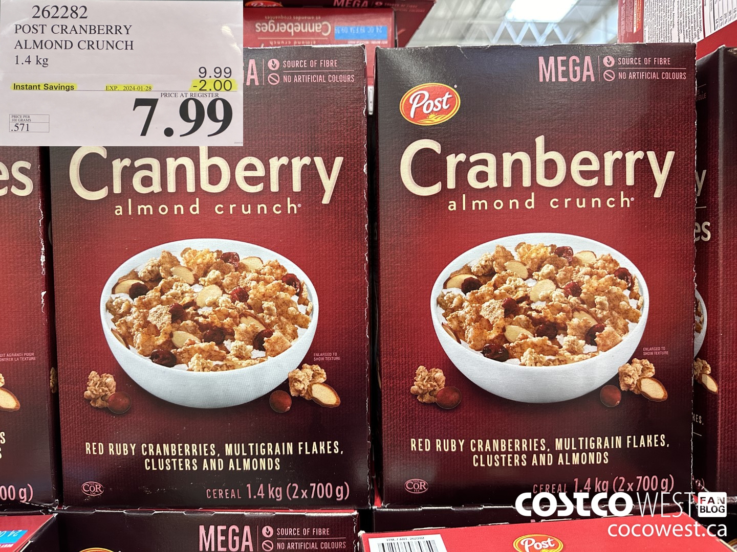 262282 POST CRANBERRY ALMOND CRUNCH 1.4 kg ($2.00 INSTANT SAVINGS EXPIRES ON 2024-01-28) $7.99