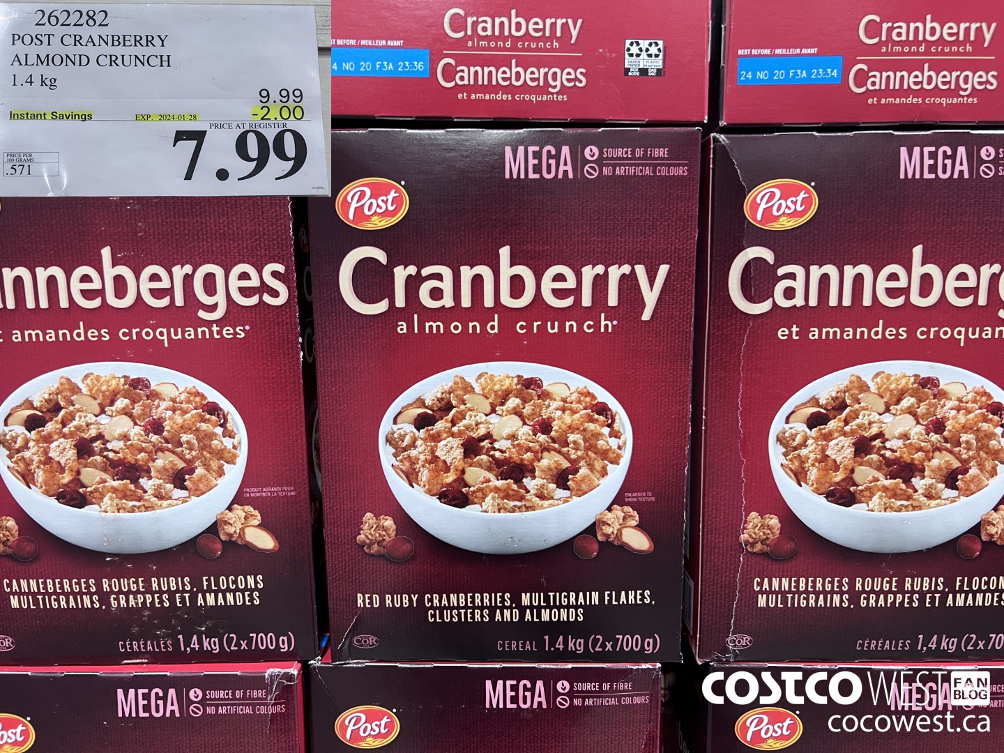 262282 POST CRANBERRY ALMOND CRUNCH 1.4 kg ($2.00 INSTANT SAVINGS EXPIRES ON 2024-01-28) $7.99