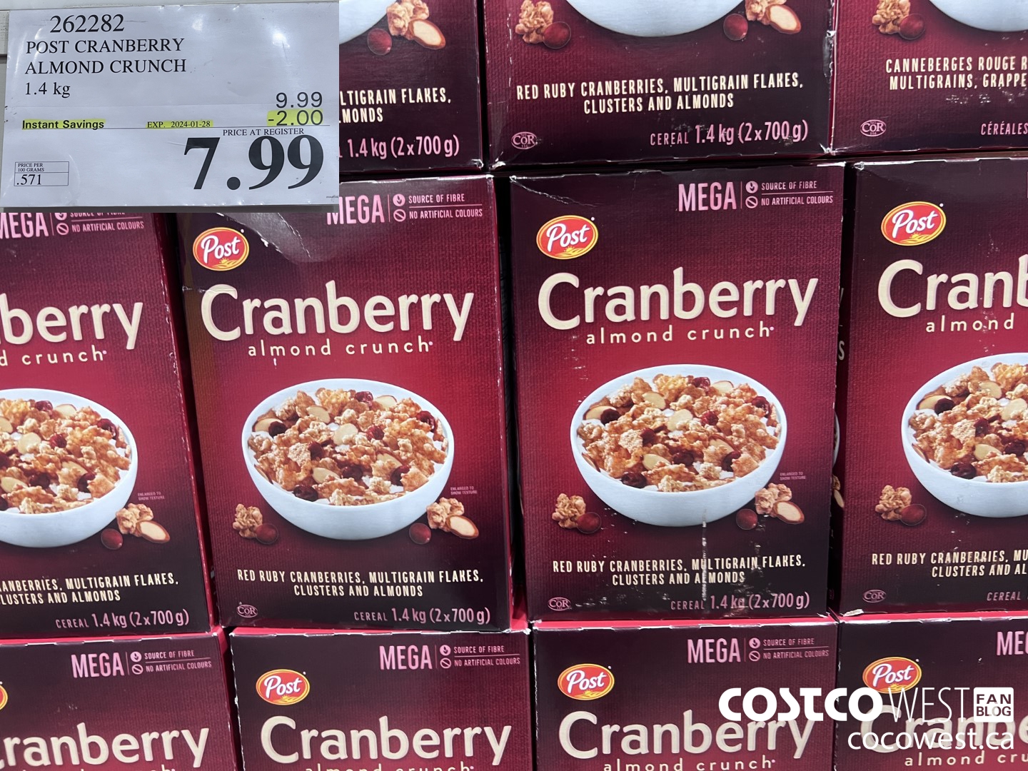 262282 POST CRANBERRY ALMOND CRUNCH 1.4 kg ($2.00 INSTANT SAVINGS EXPIRES ON 2024-01-28) $7.99