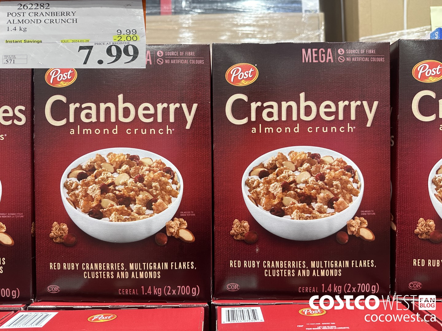 262282 POST CRANBERRY ALMOND CRUNCH 1.4 kg ($2.00 INSTANT SAVINGS EXPIRES ON 2024-01-28) $7.99