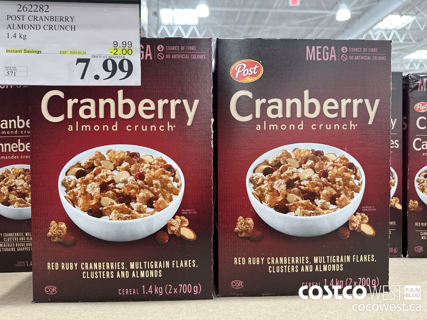 262282 POST CRANBERRY ALMOND CRUNCH 1.4 kg ($2.00 INSTANT SAVINGS EXPIRES ON 2024-01-28) $7.99