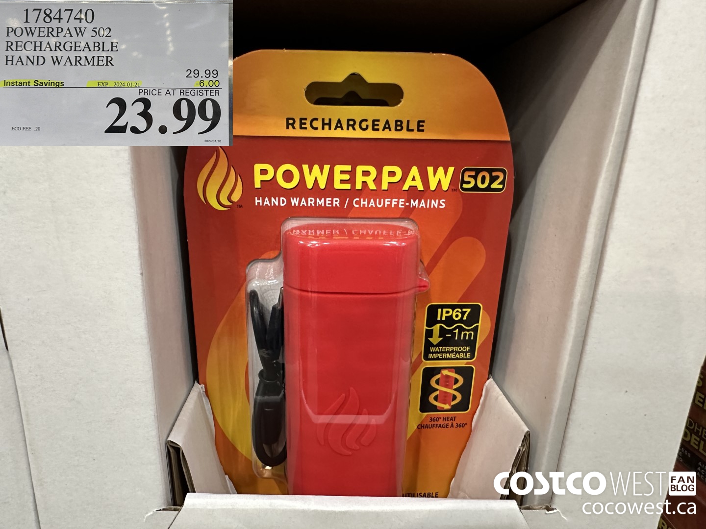1784740 POWERPAW 502 RECHARGEABLE HAND WARMER ($6.00 INSTANT SAVINGS EXPIRES ON 2024-01-21) $23.99