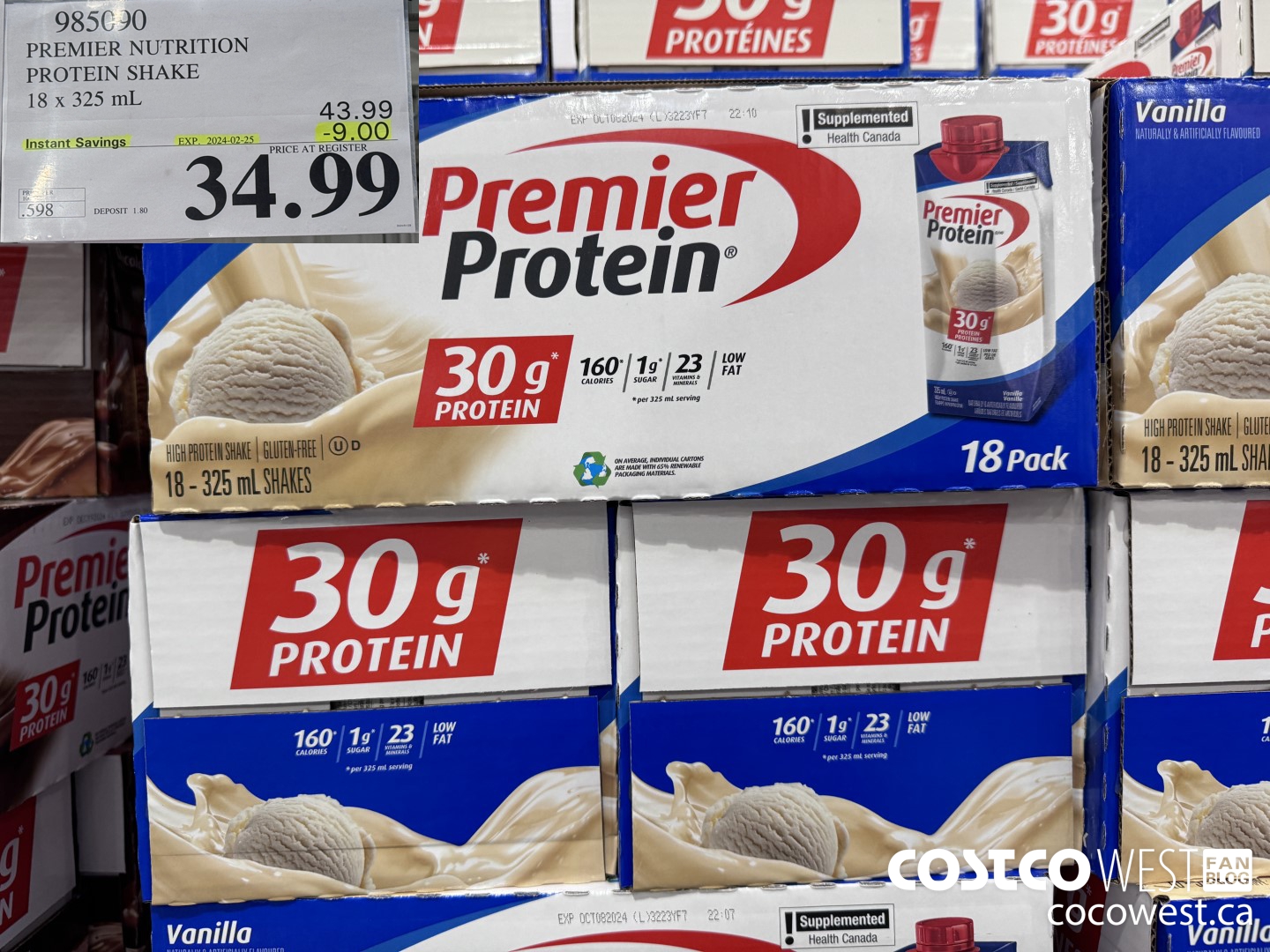 985090 PREMIER NUTRITION PROTEIN SHAKE 18 x 325 mL ($9.00 INSTANT SAVINGS EXPIRES ON 2024-02-25) $34.99