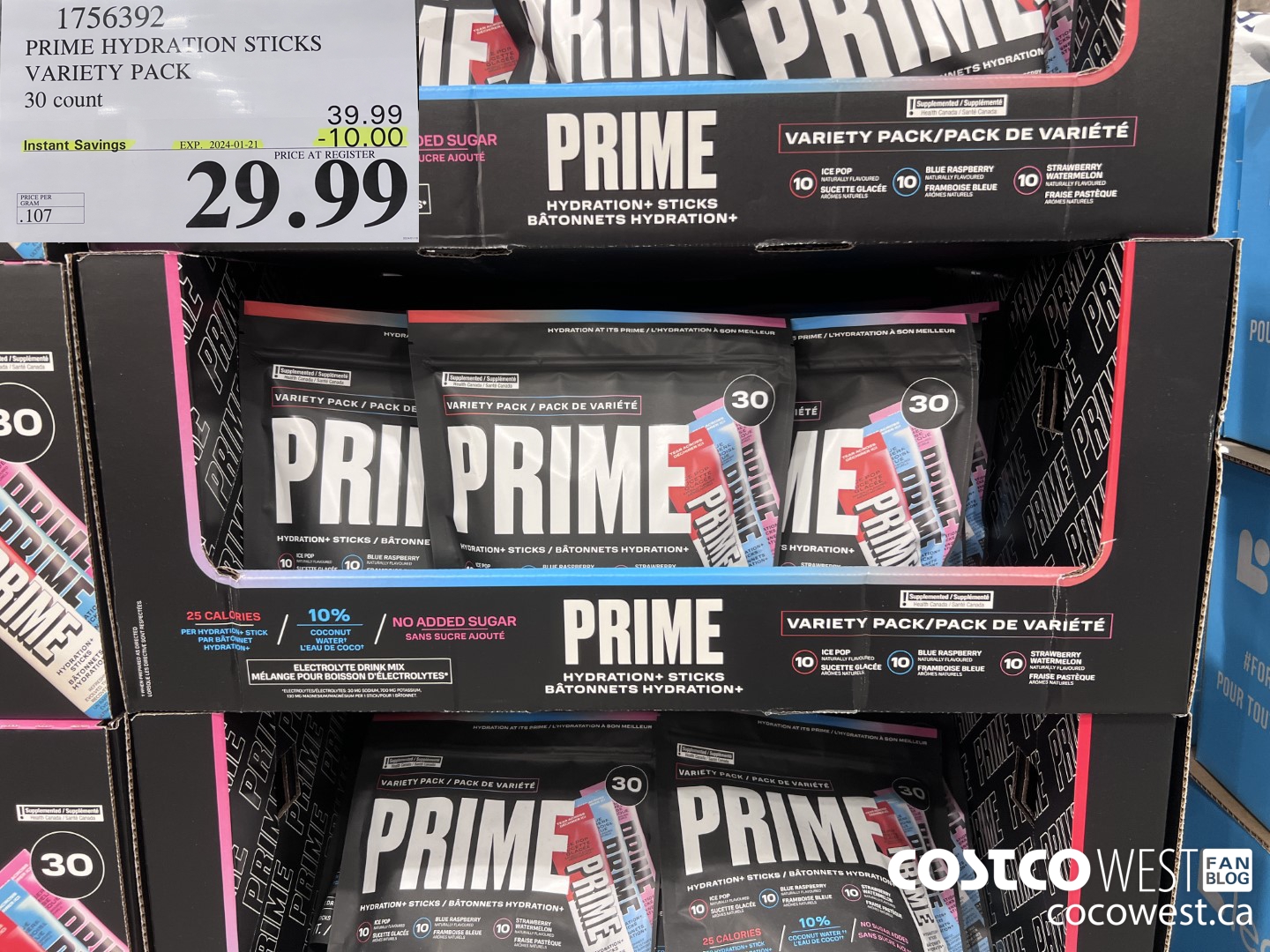 1756392 PRIME HYDRATION STICKS VARIETY PACK 30 COUNT ($10.00 INSTANT SAVINGS EXPIRES ON 2024-01-21) $29.99
