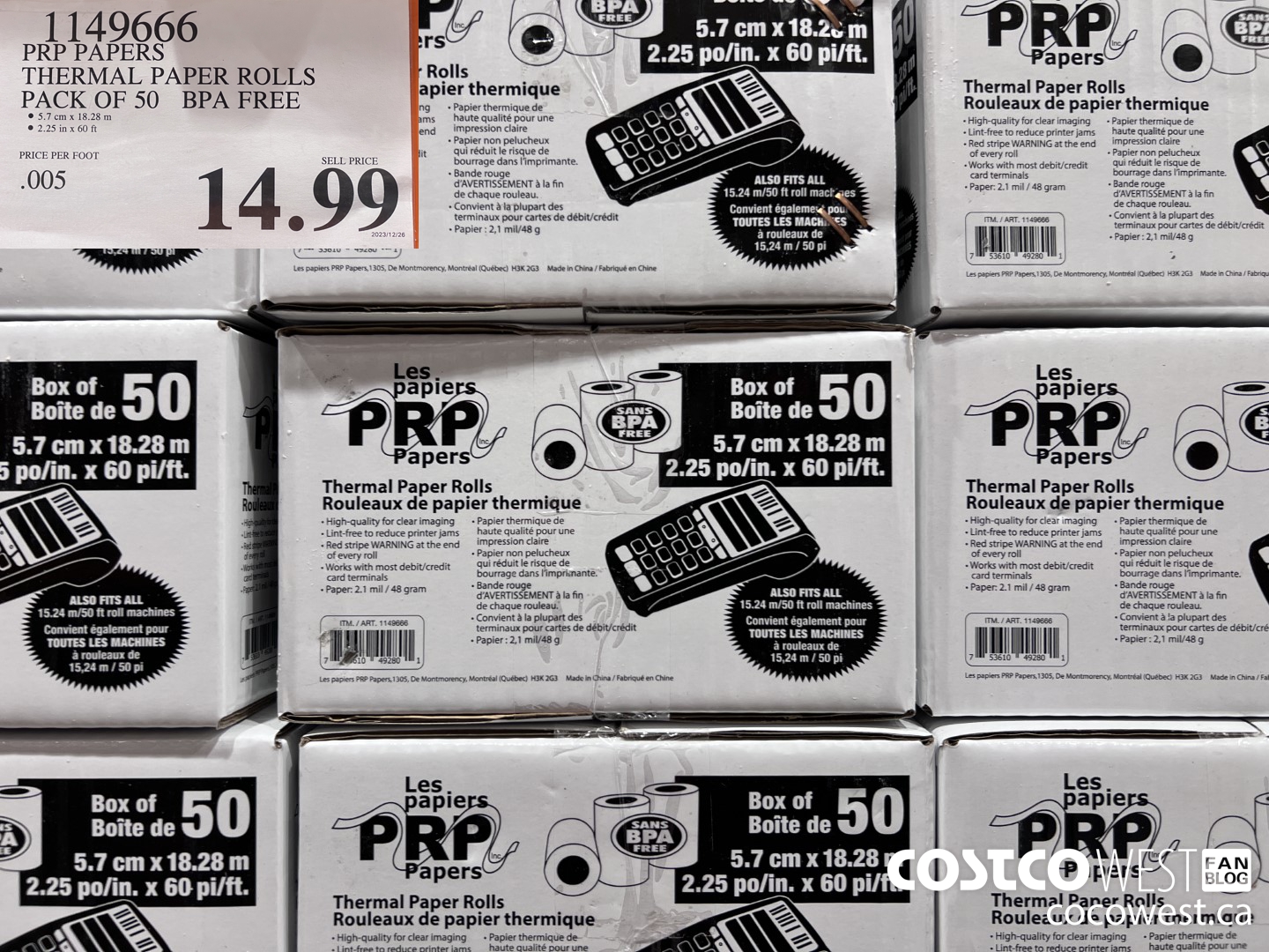 1149666 PRP PAPERS THERMAL PAPER ROLLS PACK OF 50 BPA FREE $14.99