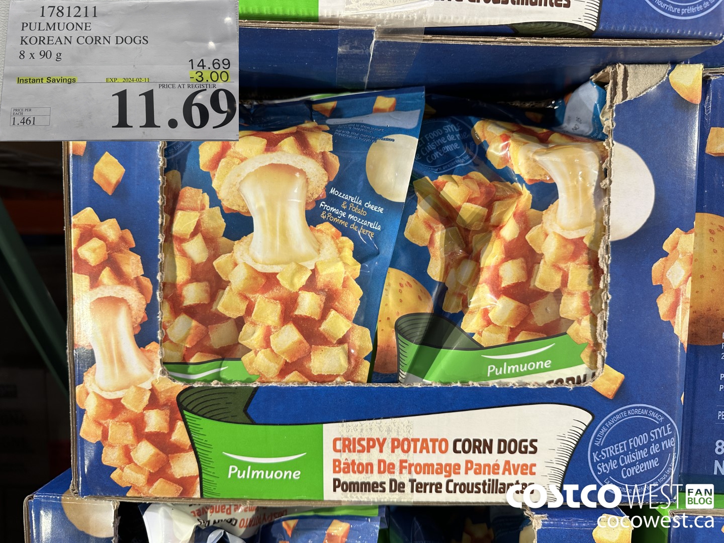 1781211 PULMUONE KOREAN CORN DOGS 8 X 90 G ($3.00 INSTANT SAVINGS EXPIRES ON 2024-02-11) $11.69