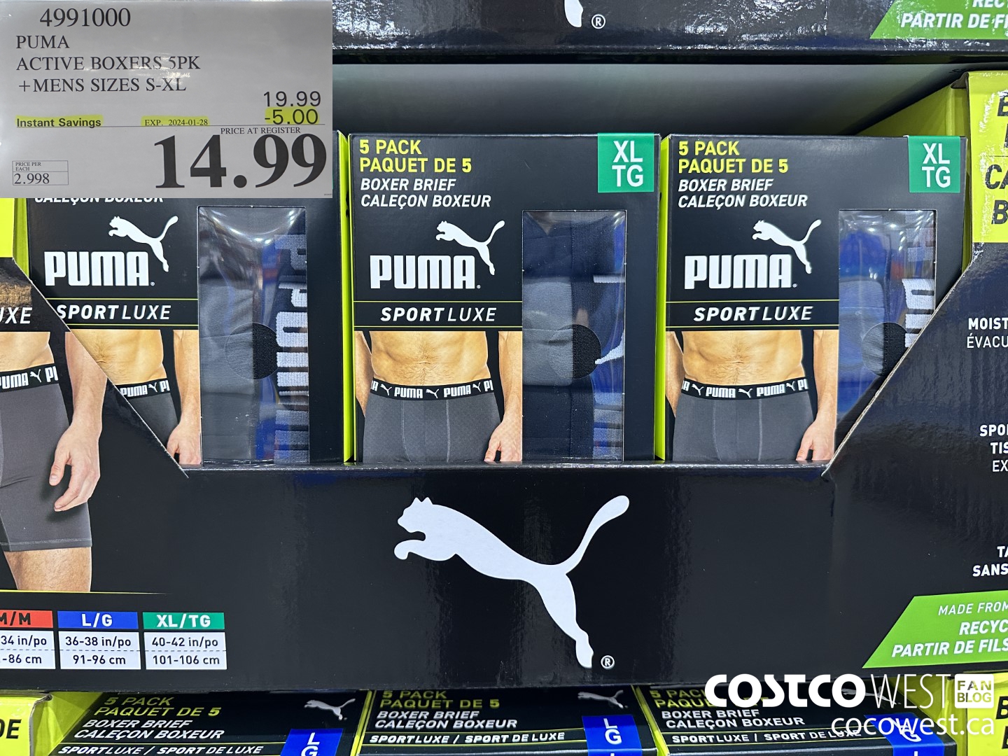 4991000 PUMA ACTIVE BOXERS 5PK MENS SIZES S-XL ($5.00 INSTANT SAVINGS EXPIRES ON 2024-01-28) $14.99