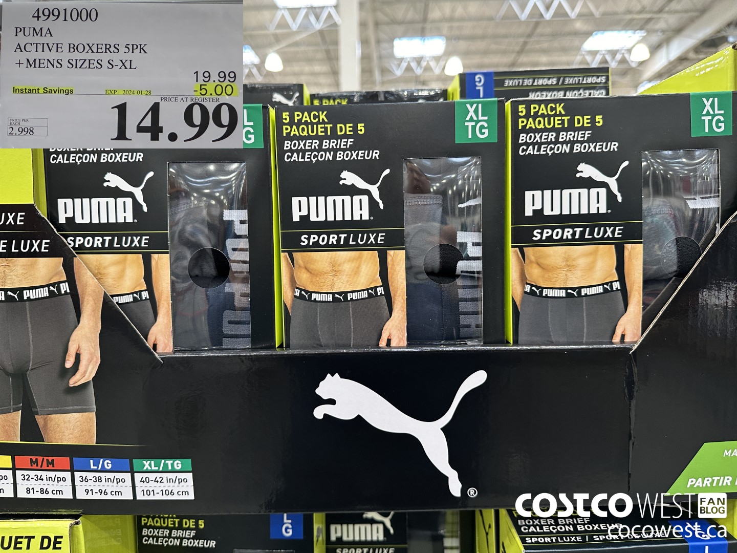 4991000 PUMA ACTIVE BOXERS 5PK MENS SIZES S-XL ($5.00 INSTANT SAVINGS EXPIRES ON 2024-01-28) $14.99