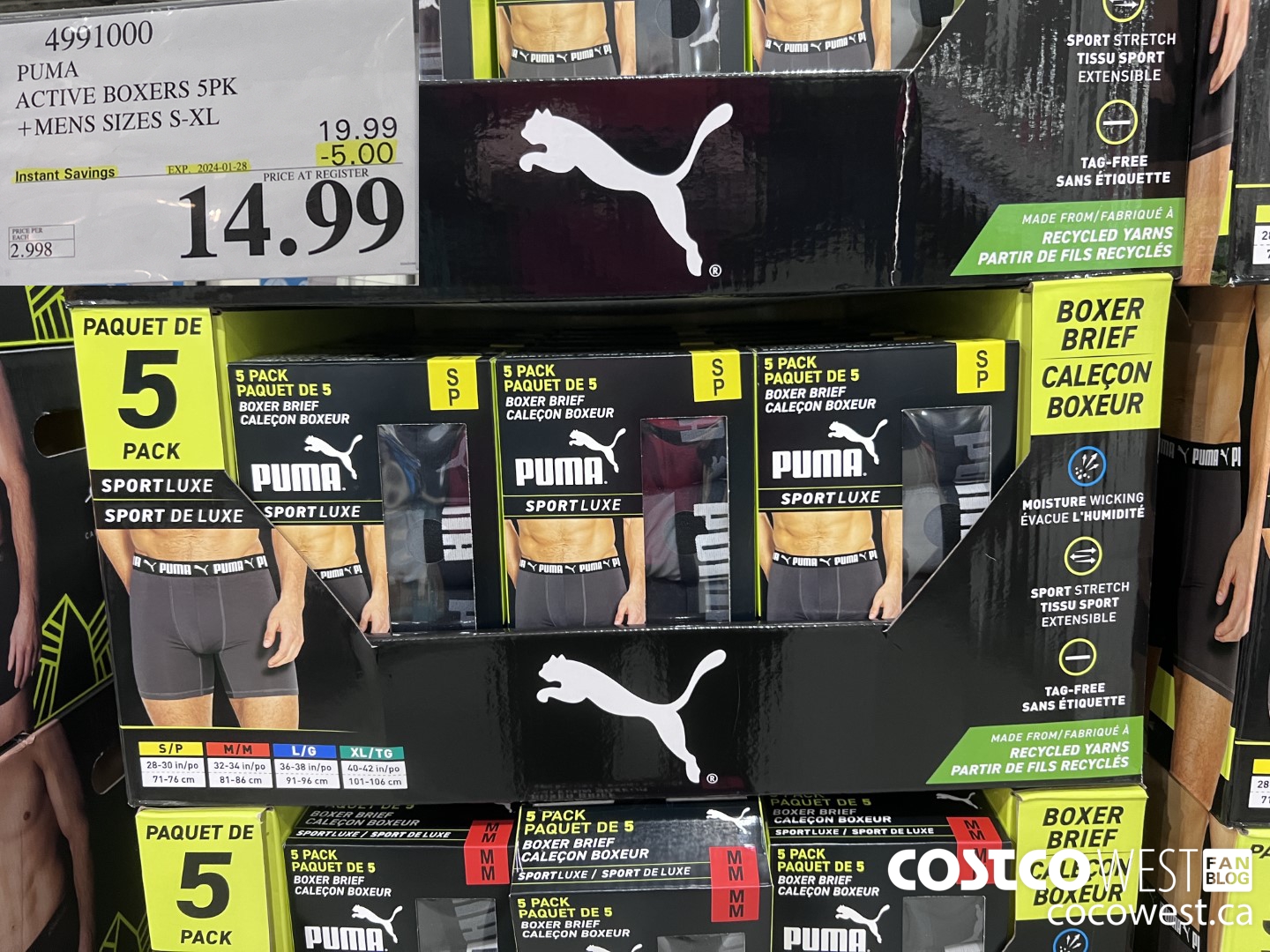 4991000 PUMA ACTIVE BOXERS 5PK MENS SIZES S-XL ($5.00 INSTANT SAVINGS EXPIRES ON 2024-01-28) $14.99