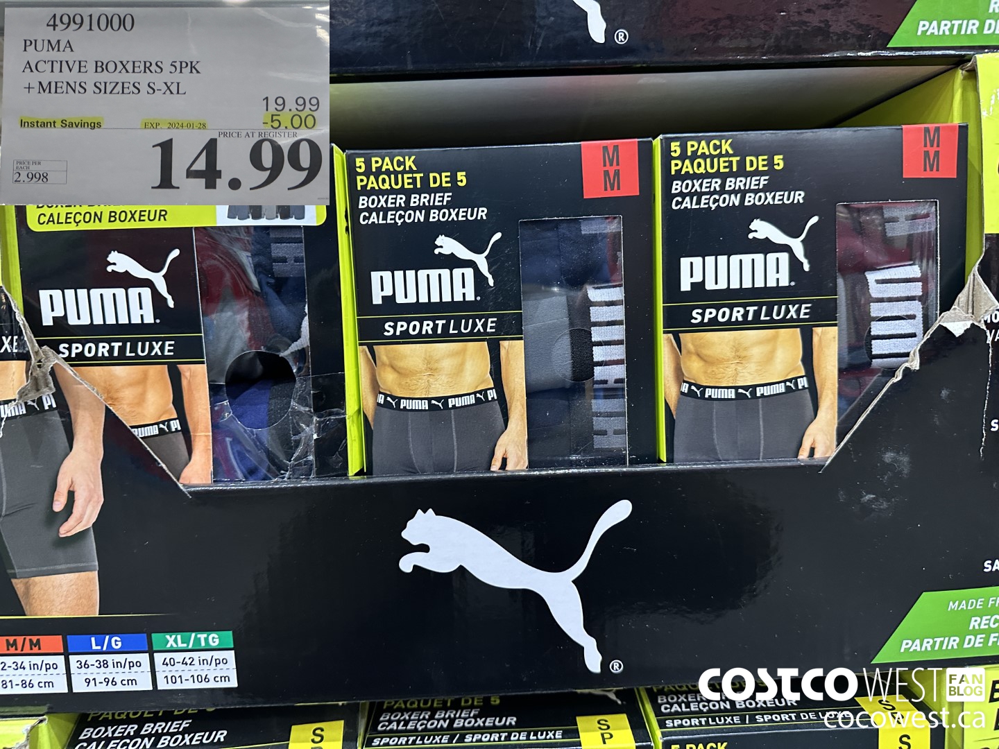 4991000 PUMA ACTIVE BOXERS 5PK MENS SIZES S-XL ($5.00 INSTANT SAVINGS EXPIRES ON 2024-01-28) $14.99