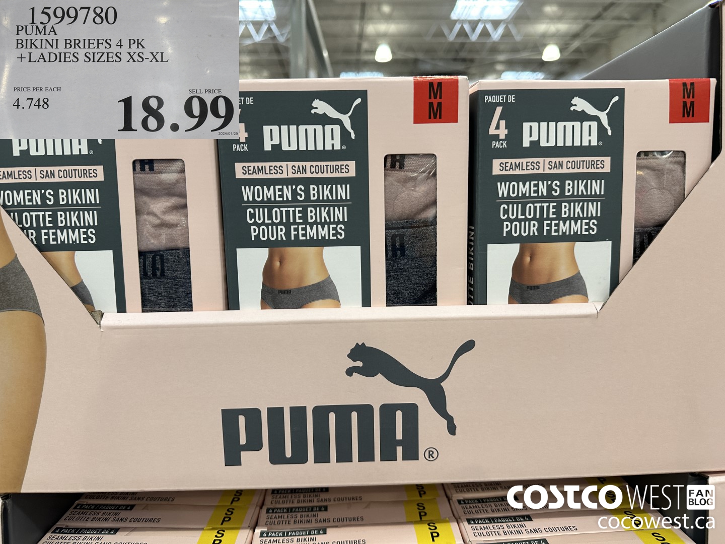 1599780 PUMA BIKINI 4PK LADIES SIZES XS-XL $18.99