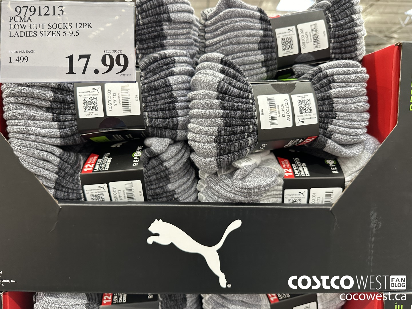 9791213 PUMA LOW CUT SOCKS 12PK LADIES SIZES 5-9.5 $17.99