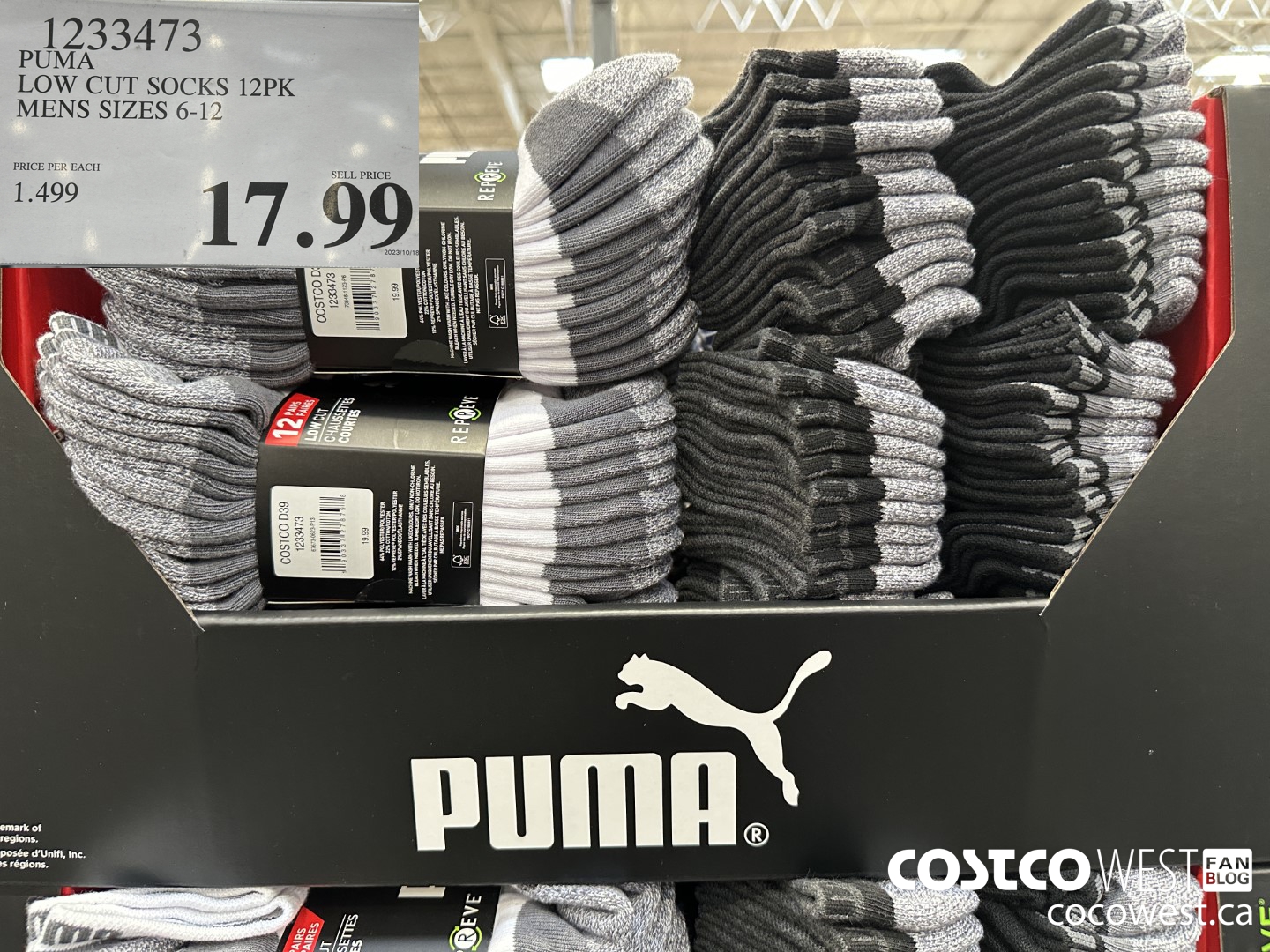 1233473 PUMA LOW CUT SOCK 12PK MENS SIZES 6-12 $17.99