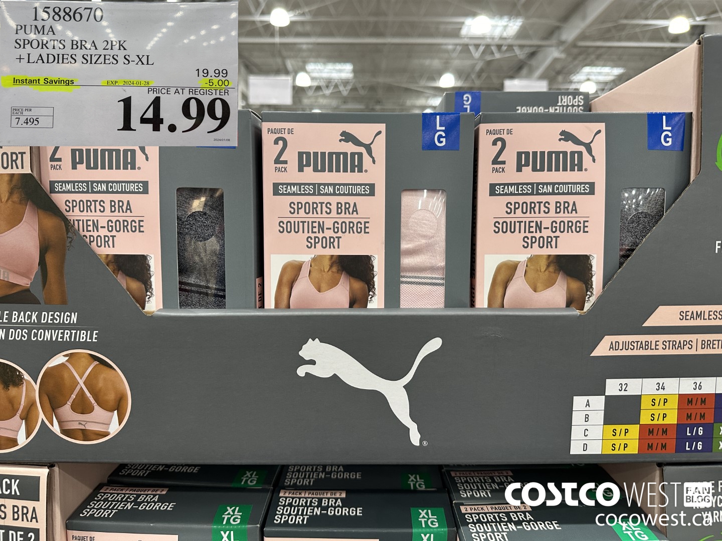 1588670 PUMA SPORTS BRA 2PK LADIES SIZES S-XL ($5.00 INSTANT SAVINGS EXPIRES ON 2024-01-28) $14.99