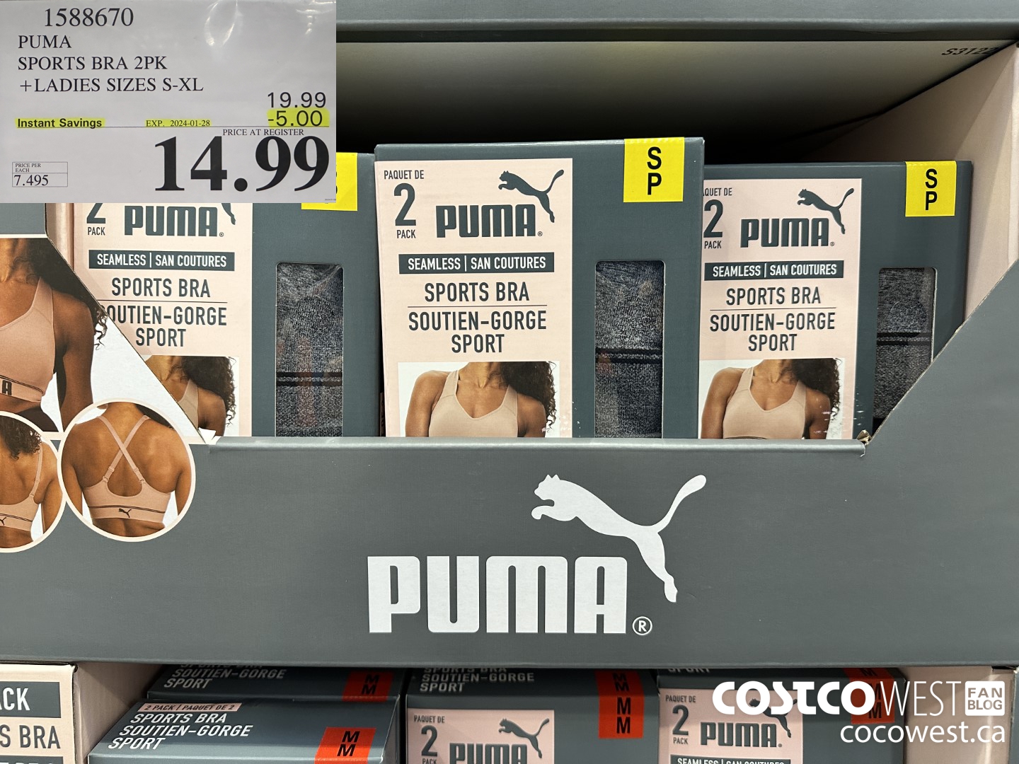 1588670 PUMA SPORTS BRA 2PK LADIES SIZES S-XL ($5.00 INSTANT SAVINGS EXPIRES ON 2024-01-28) $14.99