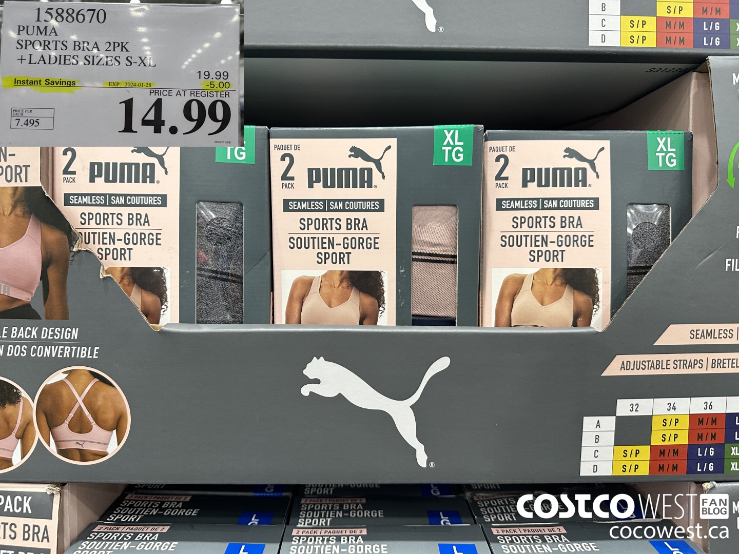 1588670 PUMA SPORTS BRA 2PK LADIES SIZES S-XL ($5.00 INSTANT SAVINGS EXPIRES ON 2024-01-28) $14.99