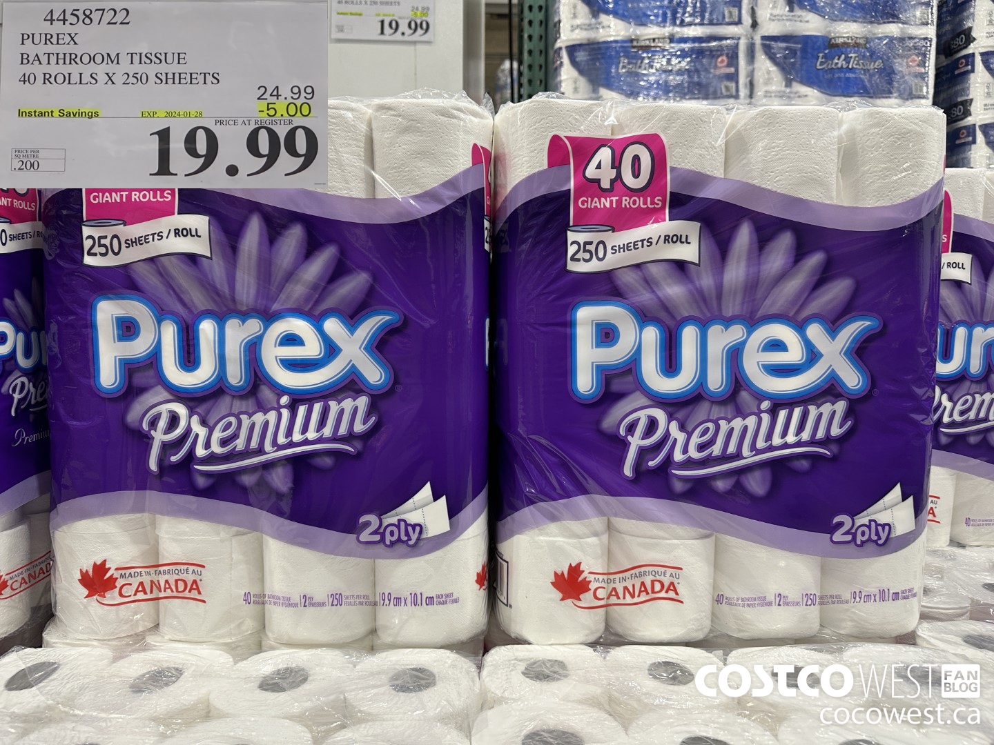 4458722 PUREX BATHROOM TISSUE 40 ROLLS X 250 SHEETS ($5.00 INSTANT SAVINGS EXPIRES ON 2024-01-28) $19.99
