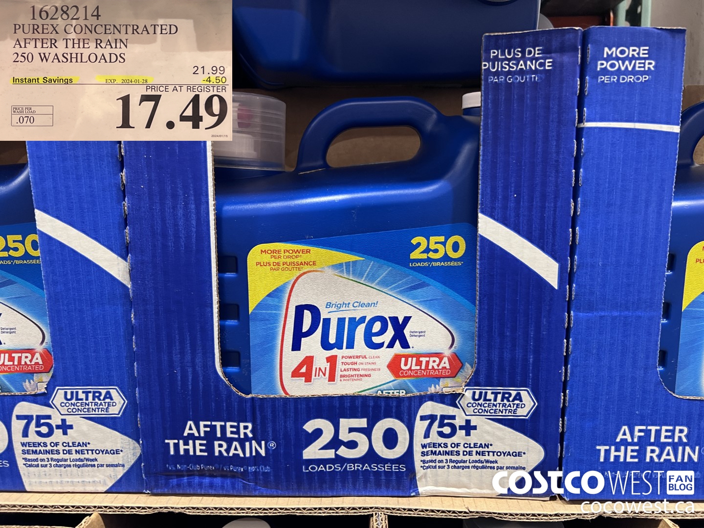 1628214 PUREX CONCENTRATED AFTER THE RAIN 250 WASHLOADS ($4.50 INSTANT SAVINGS EXPIRES ON 2024-01-28) $17.49