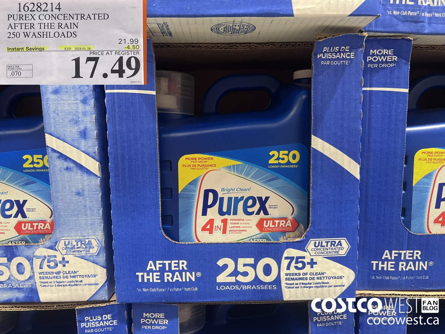 1628214 PUREX CONCENTRATED AFTER THE RAIN 250 WASHLOADS ($4.50 INSTANT SAVINGS EXPIRES ON 2024-01-28) $17.49