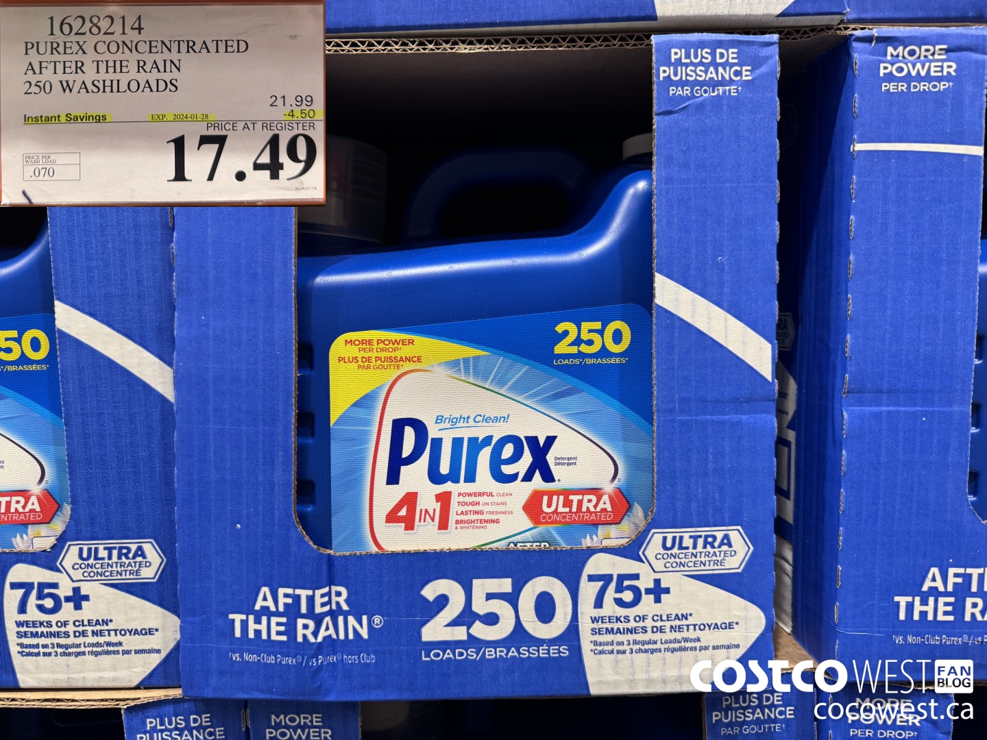 1628214 PUREX CONCENTRATED AFTER THE RAIN 250 WASHLOADS ($4.50 INSTANT SAVINGS EXPIRES ON 2024-01-28) $17.49