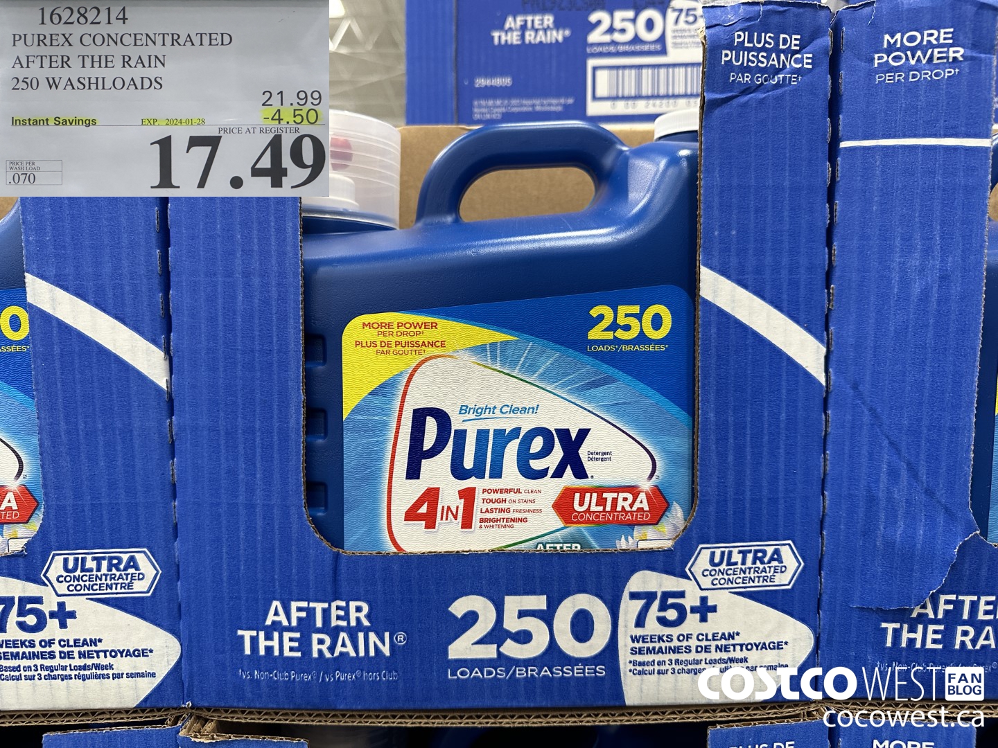 1628214 PUREX CONCENTRATED AFTER THE RAIN 250 WASHLOADS ($4.50 INSTANT SAVINGS EXPIRES ON 2024-01-28) $17.49
