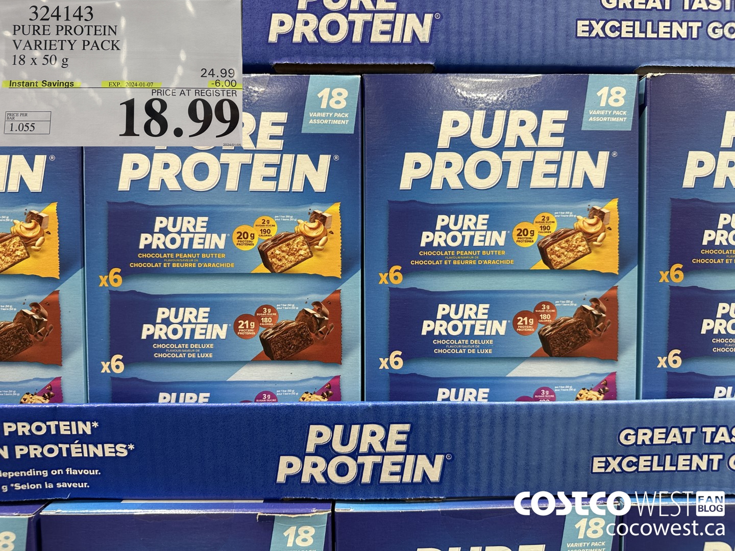 324143 PURE PROTEIN VARIETY PACK 18 X 50G ($6.00 INSTANT SAVINGS EXPIRES ON 2024-01-07) $18.99