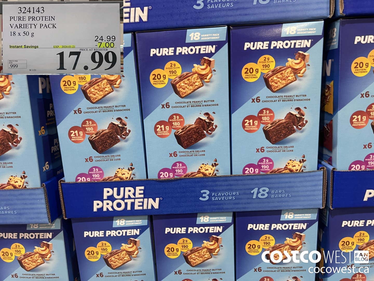 324143 PURE PROTEIN VARIETY PACK 18 X 50G ($7.00 INSTANT SAVINGS EXPIRES ON 2024-01-21) $17.99