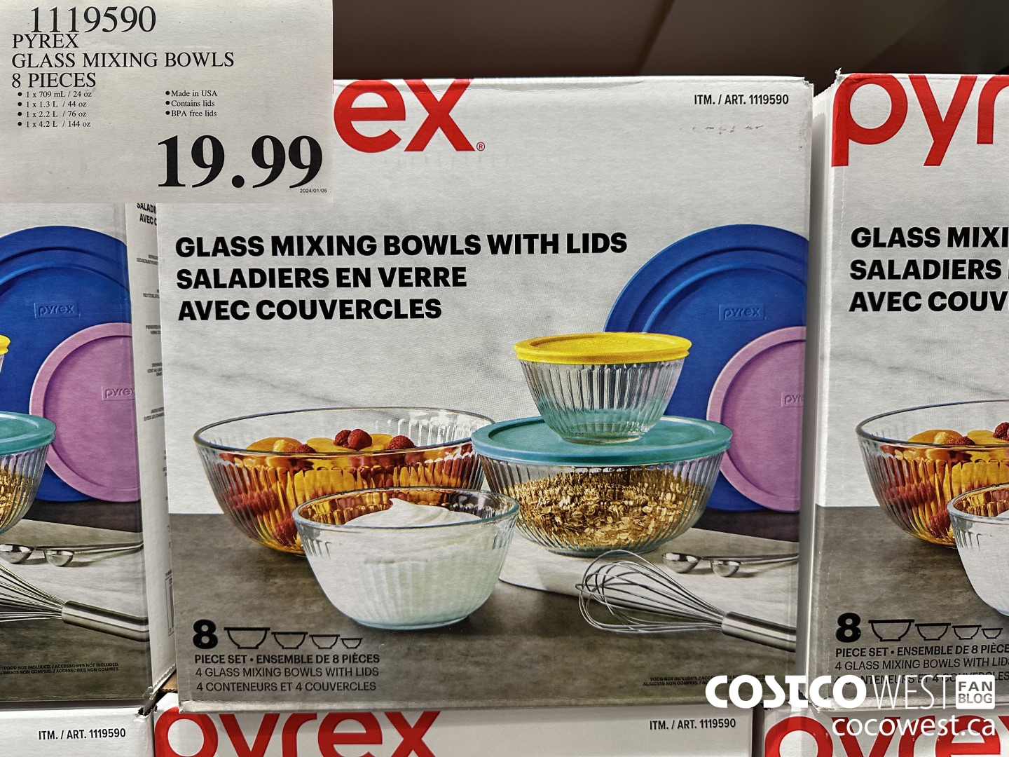 1119590 PYREX GLASS MIXING BOWLS 8 PIECES $19.99