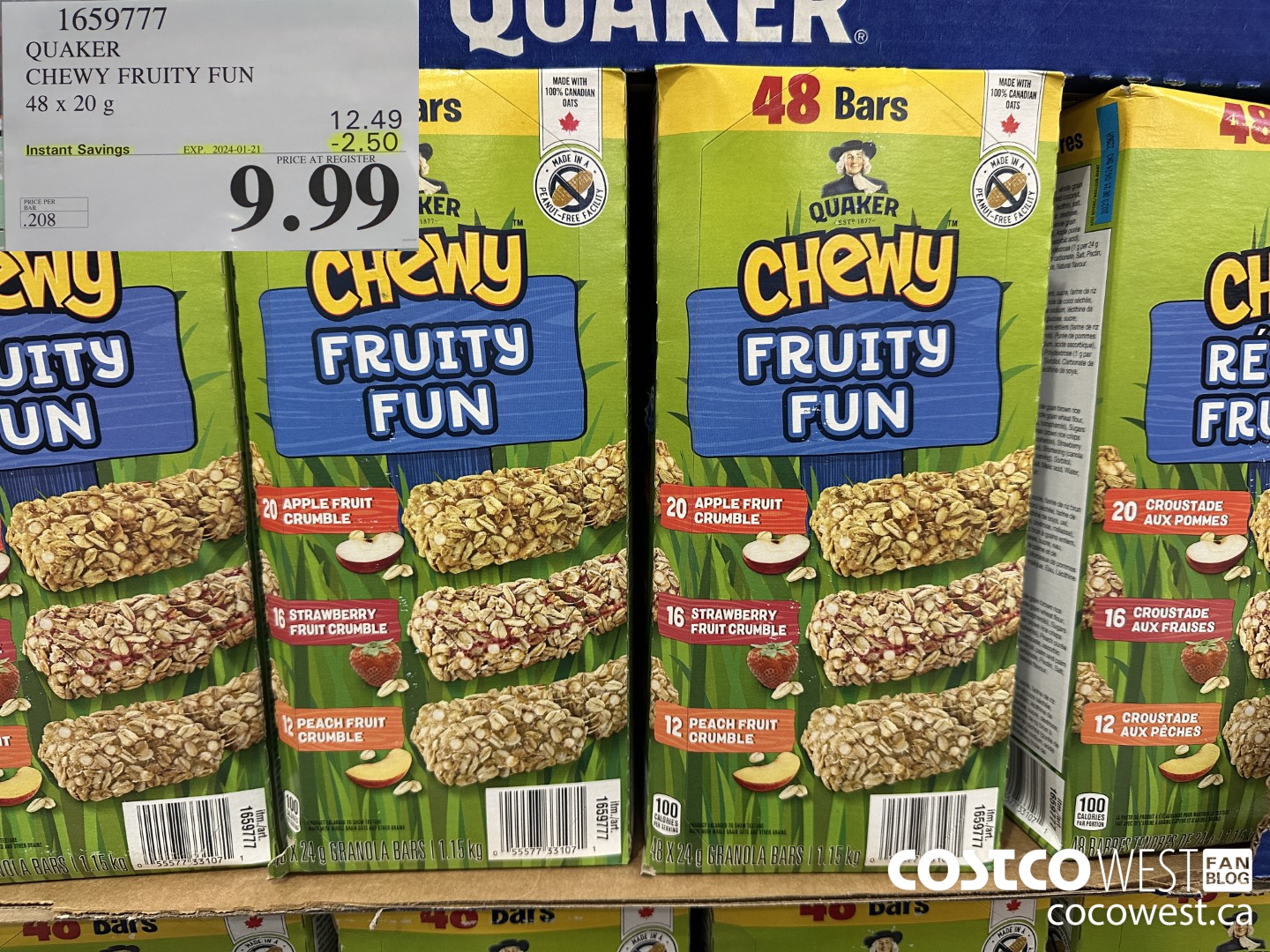 1659777 QUAKER CHEWY FRUIT FUN 48 X 20 G ($2.50 INSTANT SAVINGS EXPIRES ON 2024-01-21) $9.99