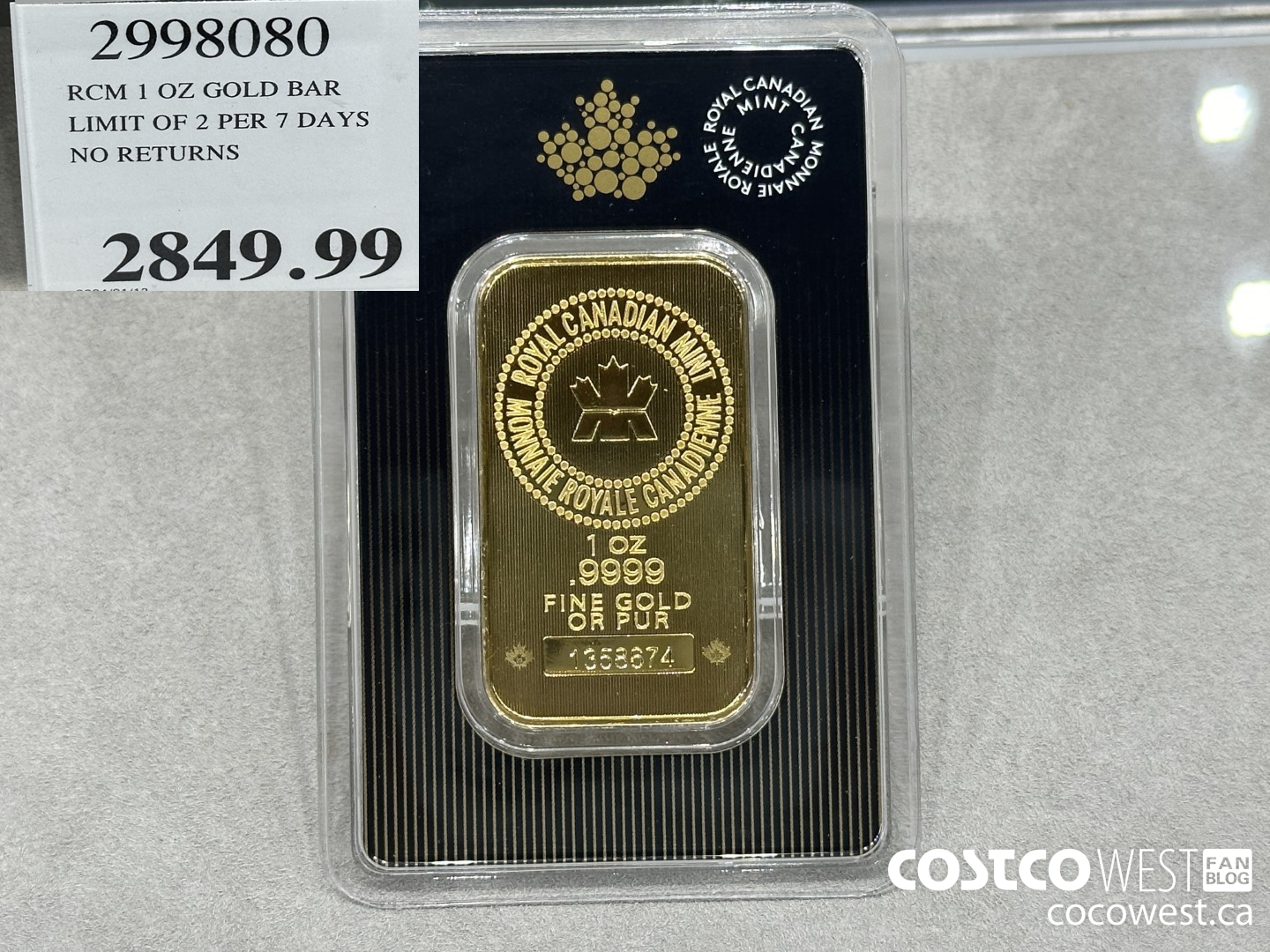 2998080 RCM 1 OZ GOLD BAR LIMIT OF 2 PER 7 DAYS NO RETURNS $2849.99