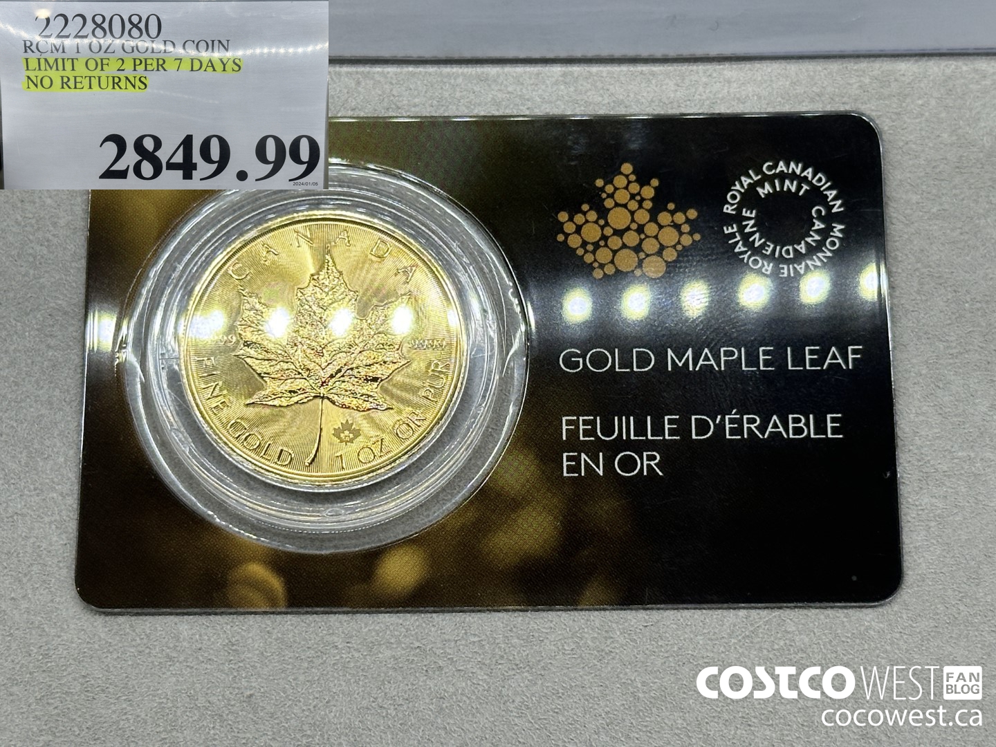 2228080 RCM 1 OZ GOLD COIN LIMIT OF 2 PER 7 DAYS NO RETURNS $2849.99