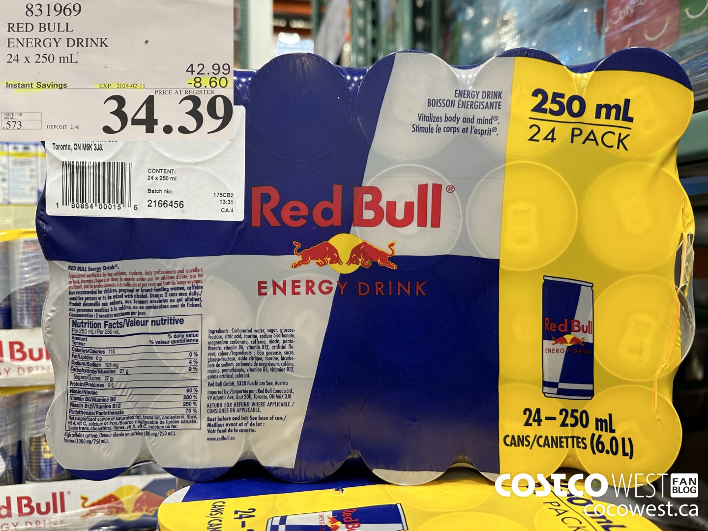 831969 RED BULL ENERGY DRINK 24 X 250ML ($8.60 INSTANT SAVINGS EXPIRES ON 2024-02-11) $34.39
