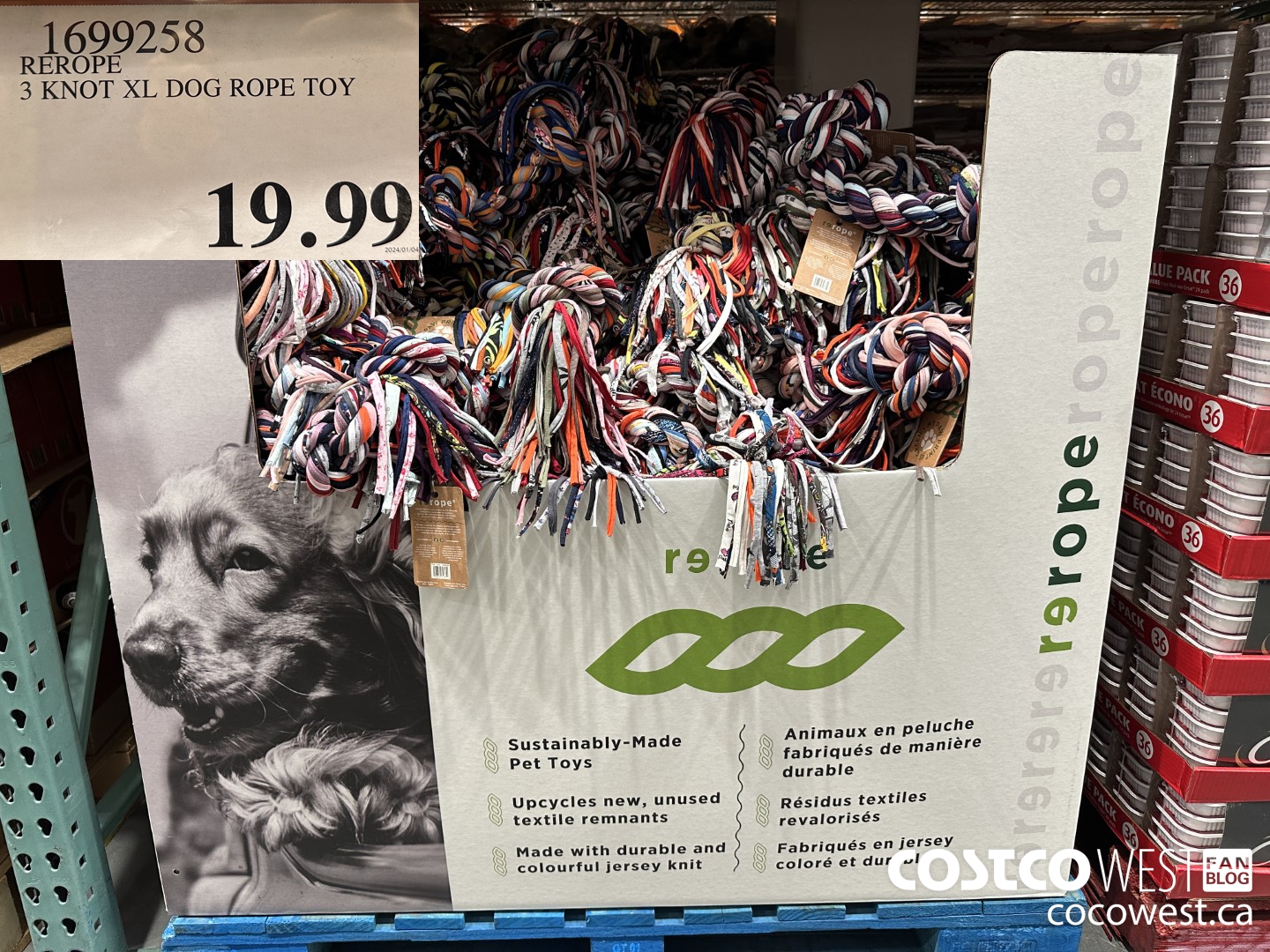 1699258 REROPE 3 KNOT XL DOG ROPE TOY $19.99