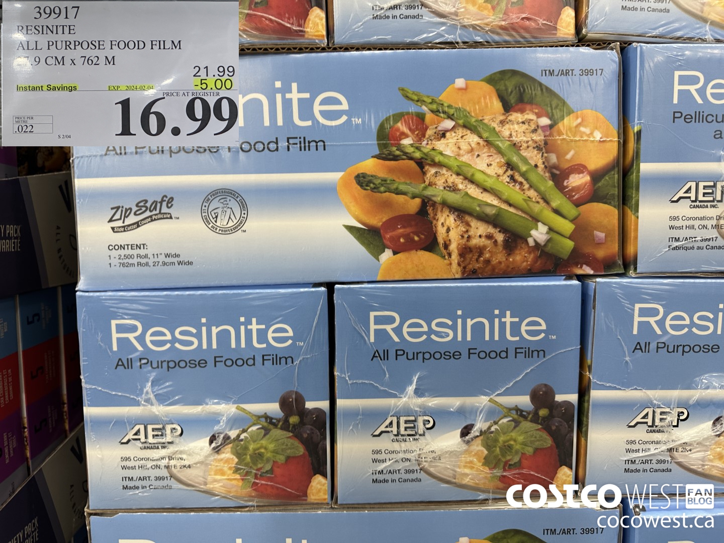 39917 RESINITE ALL PURPOSE FOOD FILM 27.9 CM x 762 M ($5.00 INSTANT SAVINGS EXPIRES ON 2024-02-04) $16.99