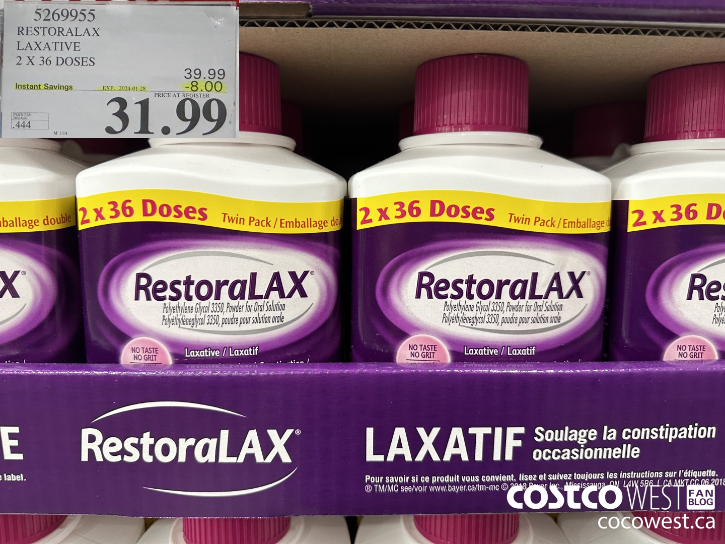 5269955 RESTORALAX LAXATIVE 2 X 36 DOSES ($8.00 INSTANT SAVINGS EXPIRES ON 2024-01-28) $31.99