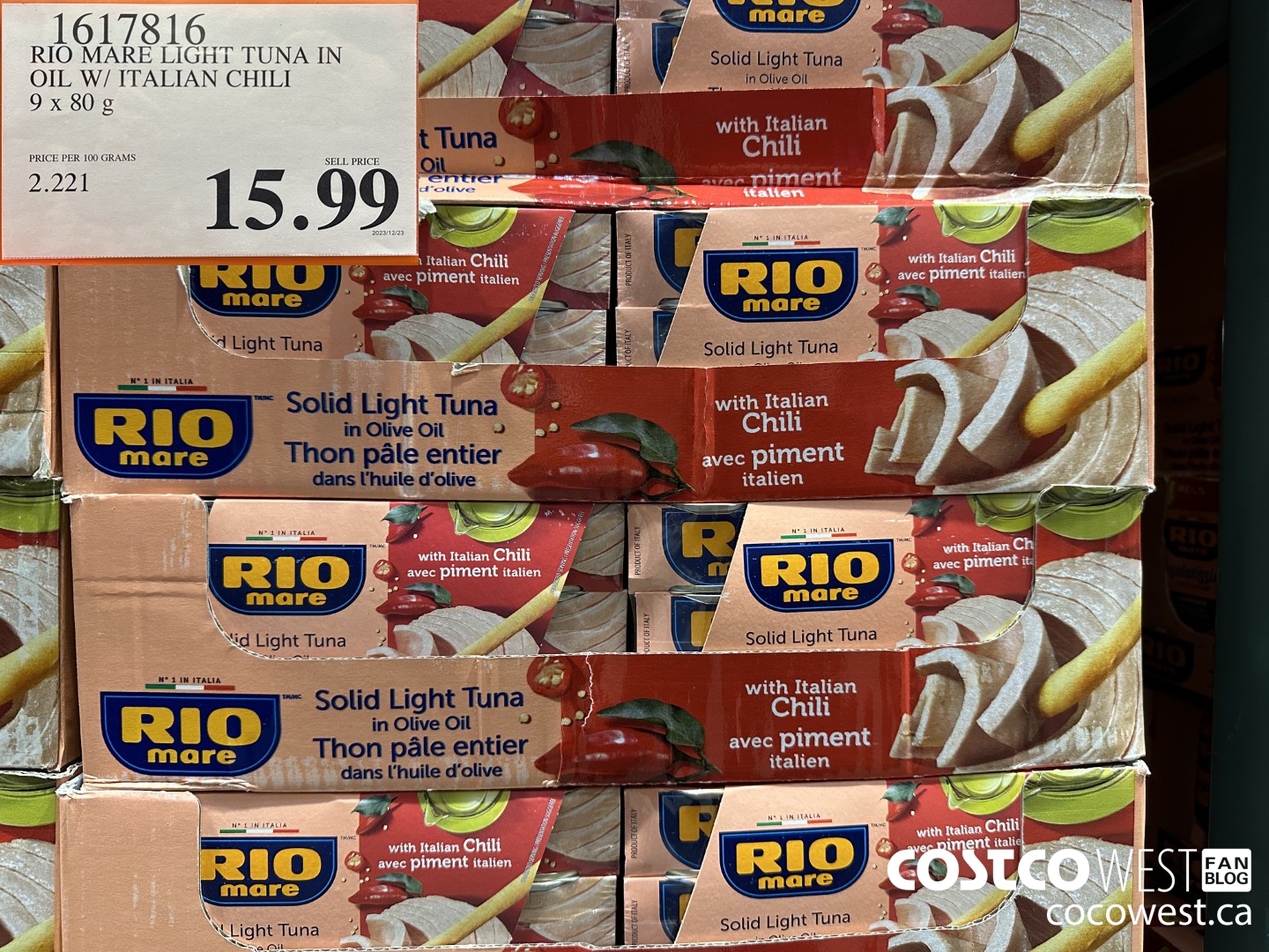 1617816 RIO MARE LIGHT TUNA IN OIL W/ ITALIAN CHILLI 9 x 80 g $15.99
