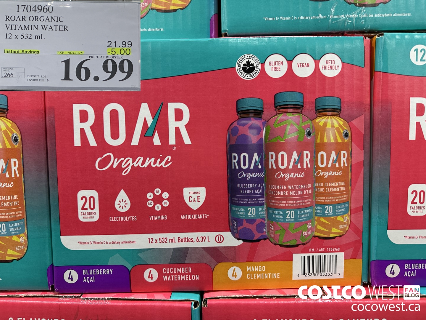 1704960 ROAR ORGANIC VARIETY PACK 12 X 532 ML ($5.00 INSTANT SAVINGS EXPIRES ON 2024-01-21) $16.99
